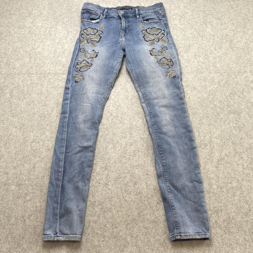 Express Ultimate Legging Jeans Womens 6 (29x29) Blue Floral Embroidered *WEAR*